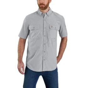 Force Sun Defender™ Chambray-skjorta med avslappnad passform och korta lösärmar för män – solskyddsskjortor