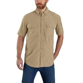 Force Sun Defender™ Chambray-skjorta med avslappnad passform och korta lösärmar för män – solskyddsskjortor