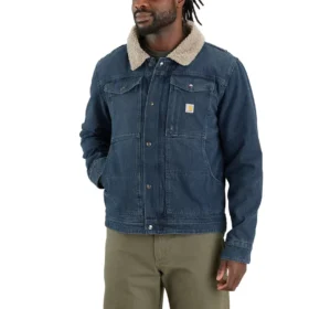 Herrjacka i denim med avslappnad passform och sherpa-foder