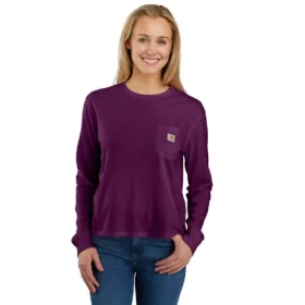 Långärmad T-shirt med Crewneck, ficka och lös passform i Tencel för damer