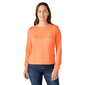 Långärmad T-shirt med Crewneck, ficka och lös passform i Tencel för damer