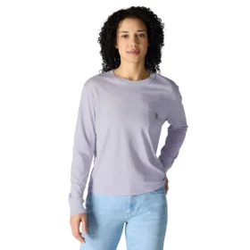 Långärmad T-shirt med Crewneck, ficka och lös passform i Tencel för damer