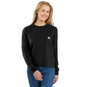 Långärmad T-shirt med Crewneck, ficka och lös passform i Tencel för damer