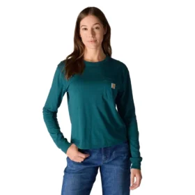 Långärmad T-shirt med Crewneck, ficka och lös passform i Tencel för damer