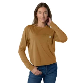 Långärmad T-shirt med Crewneck, ficka och lös passform i Tencel för damer