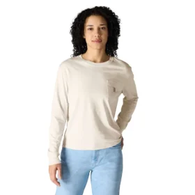 Långärmad T-shirt med Crewneck, ficka och lös passform i Tencel för damer