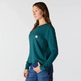 Långärmad T-shirt med Crewneck, ficka och lös passform i Tencel för damer