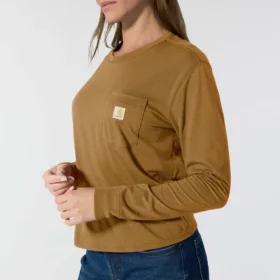 Långärmad T-shirt med Crewneck, ficka och lös passform i Tencel för damer