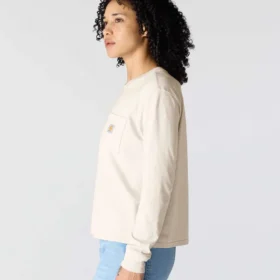 Långärmad T-shirt med Crewneck, ficka och lös passform i Tencel för damer